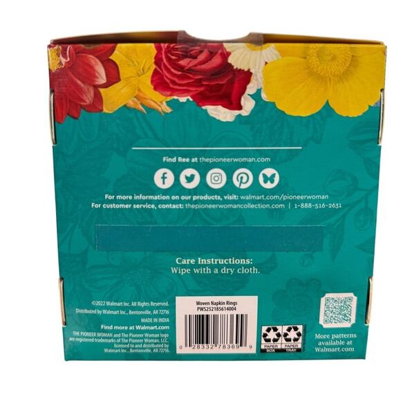 The Pioneer Woman Woven Napkin Rings 4 Pack Set New In Box 2.25" x1.38" Colorful - Picture 4 of 8